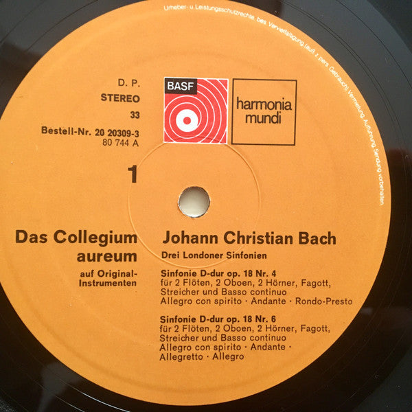 Johann Christian Bach, Collegium Aureum : Drei Londoner Sinfonien (LP, Album)