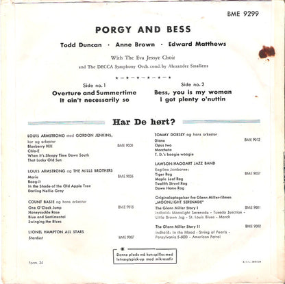Todd Duncan (3) •  Anne Brown With Eva Jessye Choir And Decca Symphony Orchestra Conducted By Alexander Smallens : Porgy And Bess (7", EP)