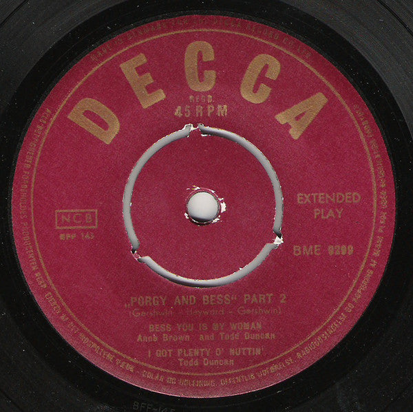 Todd Duncan (3) •  Anne Brown With Eva Jessye Choir And Decca Symphony Orchestra Conducted By Alexander Smallens : Porgy And Bess (7", EP)