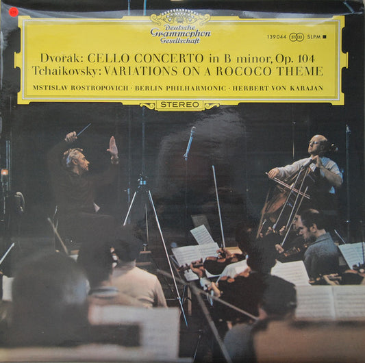 Antonín Dvořák / Pyotr Ilyich Tchaikovsky – Mstislav Rostropovich · Berliner Philharmoniker · Herbert von Karajan : Cello Concerto / Variations On A Rococo Theme (LP, RE)