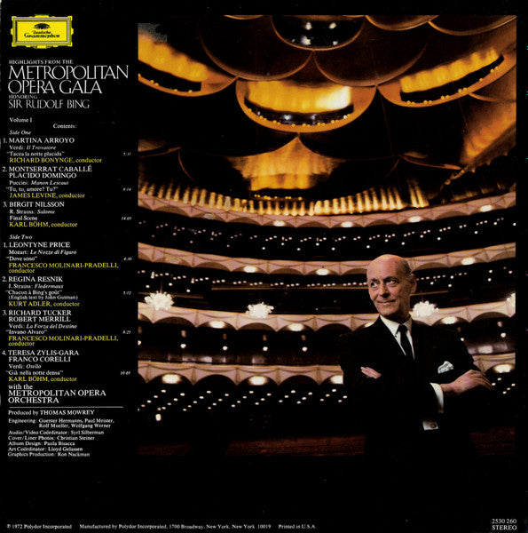 Various : Highlights From Metropolitan Opera Gala Honouring Sir Rudolph Bing (LP, Comp, Gat)