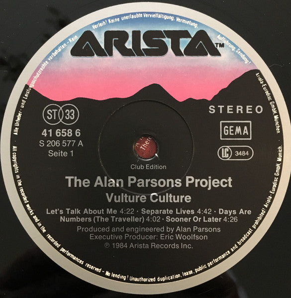 The Alan Parsons Project : Vulture Culture (LP, Album, Club, RE)