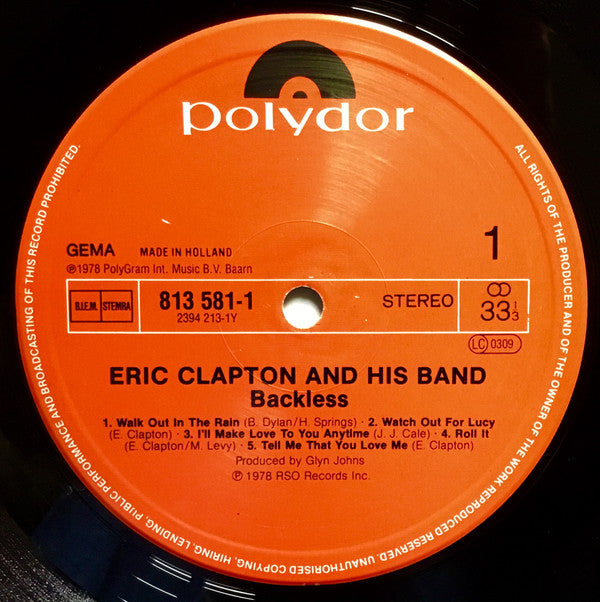 Eric Clapton : Backless (LP, Album, RE)