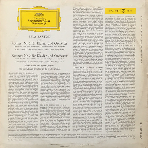 Béla Bartók – Géza Anda · Ferenc Fricsay · Radio-Symphonie-Orchester Berlin : Klavierkonzerte Nr. 2 Und 3 (LP, Mono)