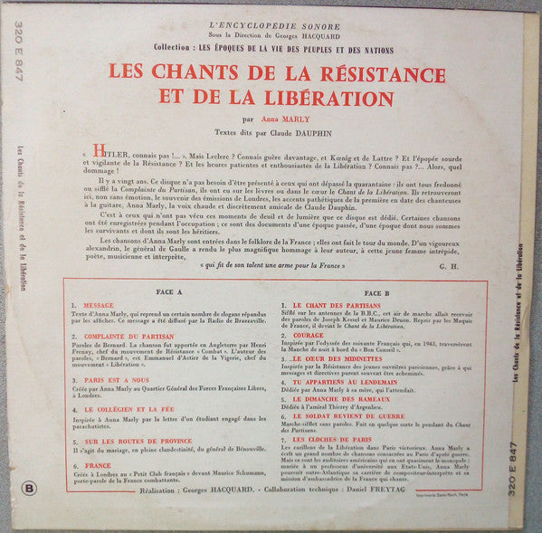 Anna Marly : Les Chants De La Résistance Et De La Libération (LP, Album)