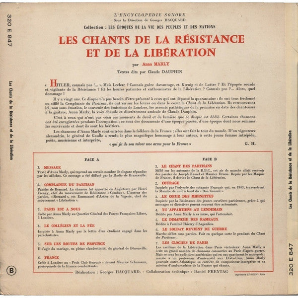 Anna Marly : Les Chants De La Résistance Et De La Libération (LP, Album)