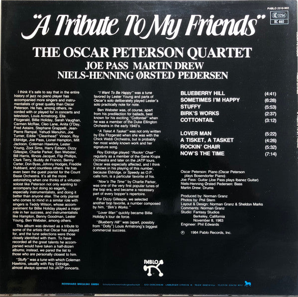 The Oscar Peterson Quartet : "A Tribute To My Friends" (LP, Album)