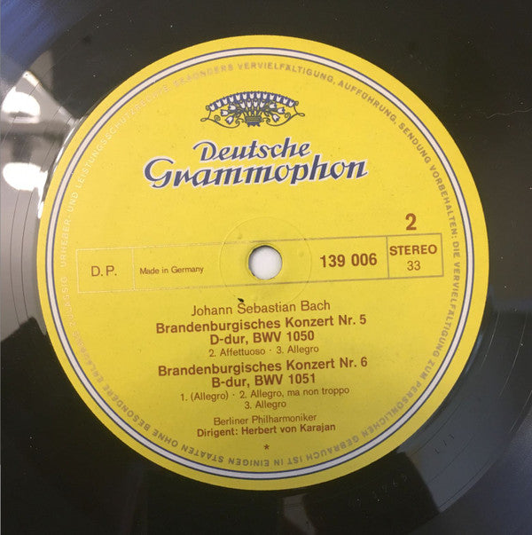 Johann Sebastian Bach - Herbert Von Karajan, Berliner Philharmoniker : Brandenburgische Konzerte Nr. 4, 5 & 6 (LP, RE)