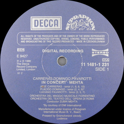 José Carreras, Placido Domingo, Luciano Pavarotti, Zubin Mehta : In Concert (LP, Album)