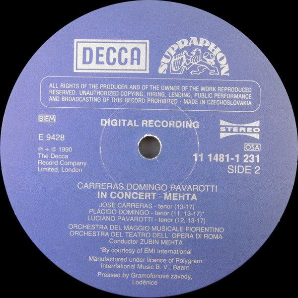 José Carreras, Placido Domingo, Luciano Pavarotti, Zubin Mehta : In Concert (LP, Album)