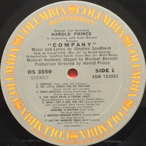 "Company" Original Broadway Cast : Company (A Musical Comedy) (Original Cast Recording) (LP, Album, RE, Ter)