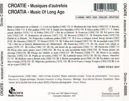 Various : Croatie: Musiques D'autrefois (CD, Album, Comp)