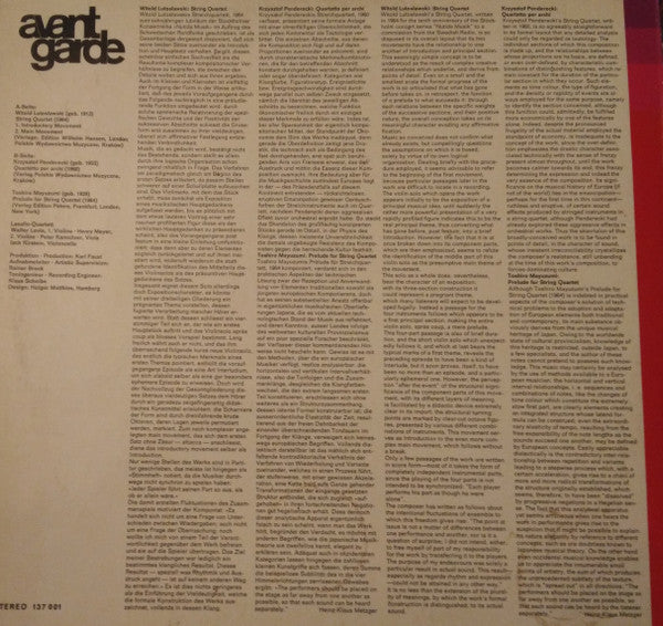 Lasalle Quartet, Witold Lutoslawski, Krzysztof Penderecki, Toshiro Mayuzumi : String Quartet / Quartetto Per Archi / Prelude For String Quartet (LP, Album)