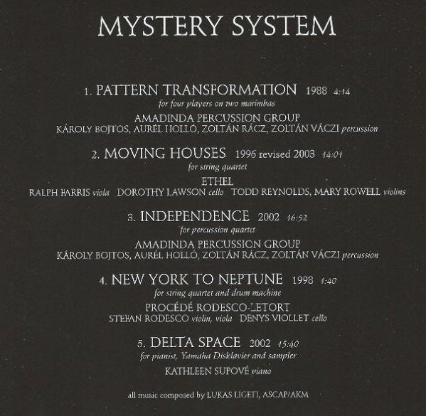 Lukas Ligeti : Mystery System (CD, Album)