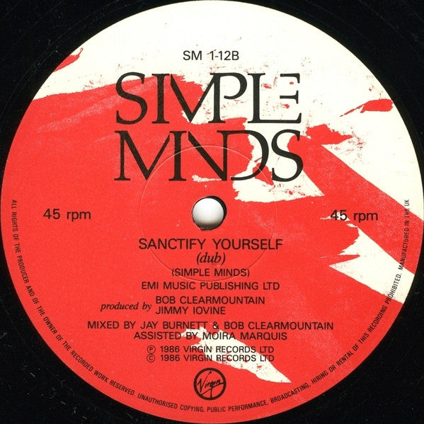 Simple Minds : Sanctify Yourself (Extended Mix) (12", Single)