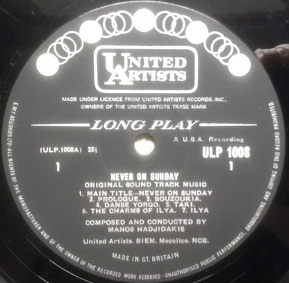 Manos Hadjidakis : Never On Sunday (Original Sound Track Music) (LP, Album, Mono)