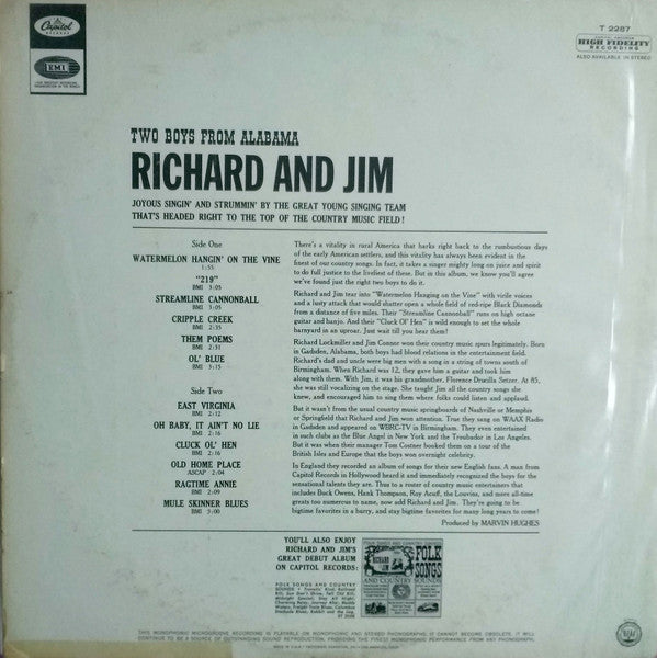 Richard Lockmiller And Jim Connor (2) : Two Boys From Alabama (LP, Album, Mono)