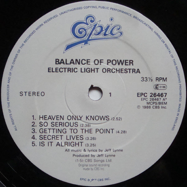 Electric Light Orchestra : Balance Of Power (LP, Album)