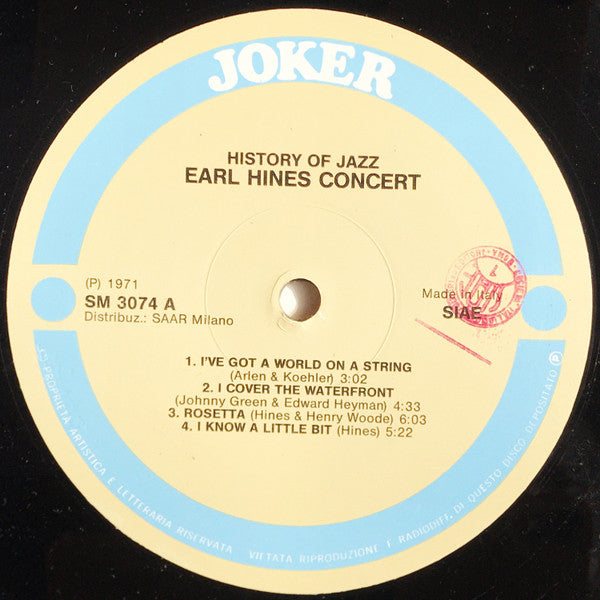 Earl Hines : Earl Hines Concert (LP, Album)