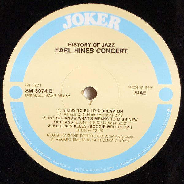 Earl Hines : Earl Hines Concert (LP, Album)