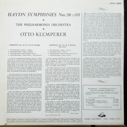 Joseph Haydn - Otto Klemperer, Philharmonia Orchestra : Symphonies No. 98 In B Flat / No. 101 In D Major, "The Clock" (LP, Mono)