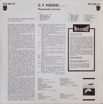 Georg Friedrich Händel – Concertgebouworkest, Eduard van Beinum : Wassermusik (vollständig) (LP, RE)