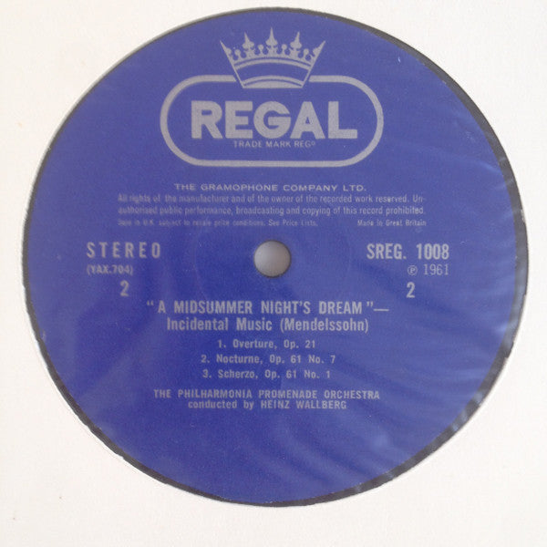 Felix Mendelssohn-Bartholdy, Philharmonia Promenade Orchestra, Heinz Wallberg : "Italian" Symphony / "A Mid Summer Night's Dream" (LP, RE)