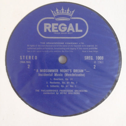 Felix Mendelssohn-Bartholdy, Philharmonia Promenade Orchestra, Heinz Wallberg : "Italian" Symphony / "A Mid Summer Night's Dream" (LP, RE)