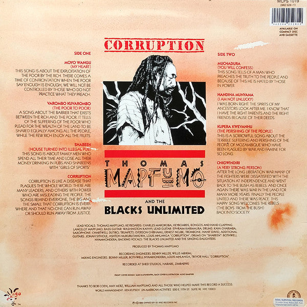 Thomas Mapfumo And The Blacks Unlimited : Corruption (LP, Album)