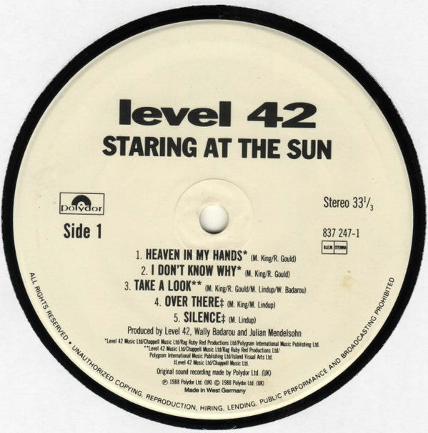 Level 42 : Staring At The Sun (LP, Album)