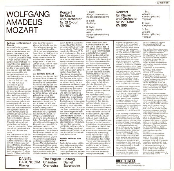 Wolfgang Amadeus Mozart, Daniel Barenboim, English Chamber Orchestra : Klavierkonzerte Nr. 21 C-dur KV467 und Nr. 27 B-dur KV 595 (LP)