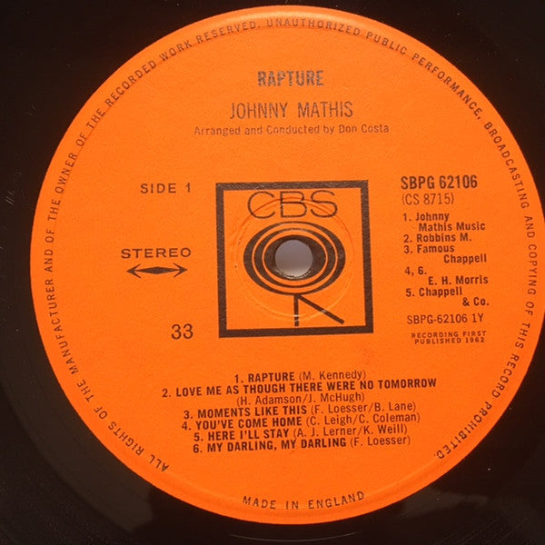 Johnny Mathis : Rapture (LP, Album)