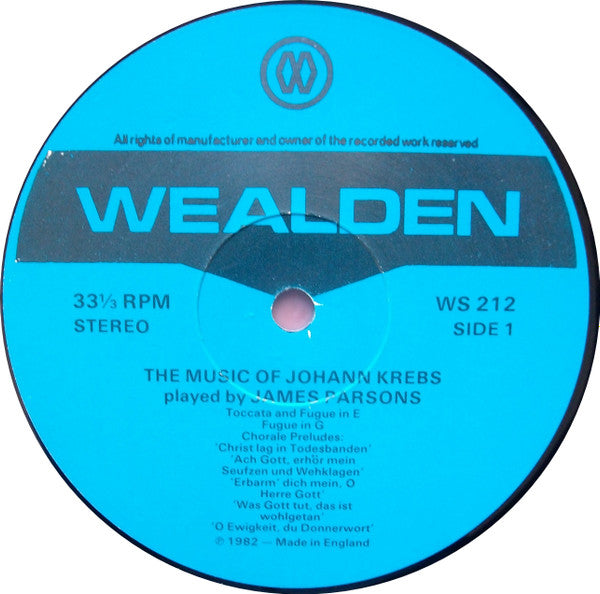 Johann Ludwig Krebs, James Parsons (2) : The Organ Works Volume 1 (LP, Album)