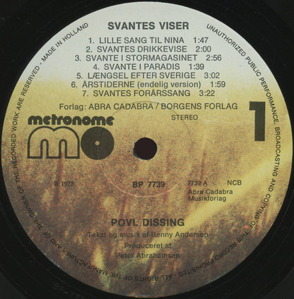 Povl Dissing & Benny Andersen : Svantes Viser (LP, Album)