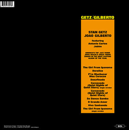 Stan Getz / João Gilberto Featuring Antonio Carlos Jobim : Getz / Gilberto (LP, Album, RE, 180)