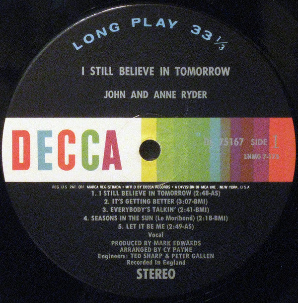 John & Anne Ryder : I Still Believe In Tomorrow (LP, Album, Los)