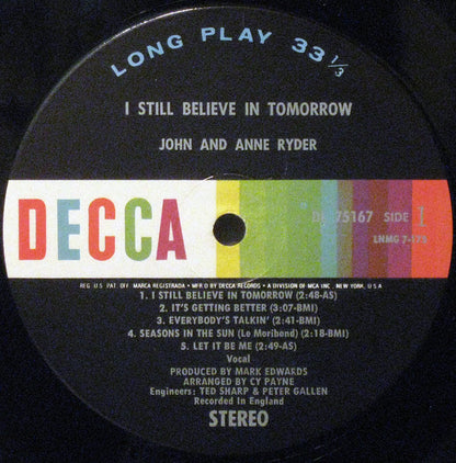 John & Anne Ryder : I Still Believe In Tomorrow (LP, Album, Los)