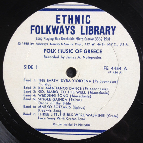 Various : Folk Music Of Greece / Crete / Epirus / Macedonia / Cyprus / Peloponnesus / Naxos / Rhodes / Pontus (LP, Comp, RE, Yel)