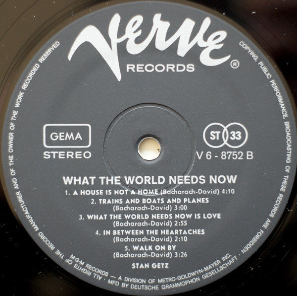 Stan Getz : What The World Needs Now (Stan Getz Plays Bacharach And David) (LP, Album)