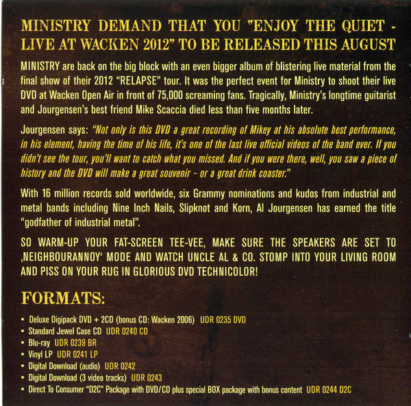 Ministry : Enjoy The Quiet - Live At Wacken 2012 (CD, Album, Promo)