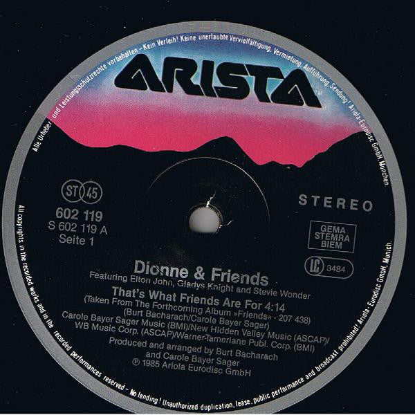 Dionne & Friends Featuring Elton John, Gladys Knight And Stevie Wonder : That's What Friends Are For (12", Maxi)