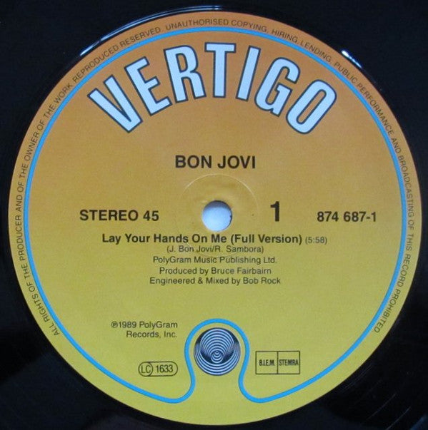 Bon Jovi : Lay Your Hands On Me (12", Maxi, Ltd, Pos)