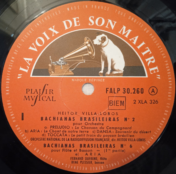 Heitor Villa-Lobos - Victoria De Los Angeles, Fernand Dufrène, René Plessier, Orchestre National De La R.T.F., Heitor Villa-Lobos : Quatre Bachianas Brasileiras : No 2 Pour Orchestre / No 5 Pour Soprano Et 8 Violoncelles  /  No 6 Pour Flûte Et Basson / No 9 Pour Orchestre A Cordes (LP)