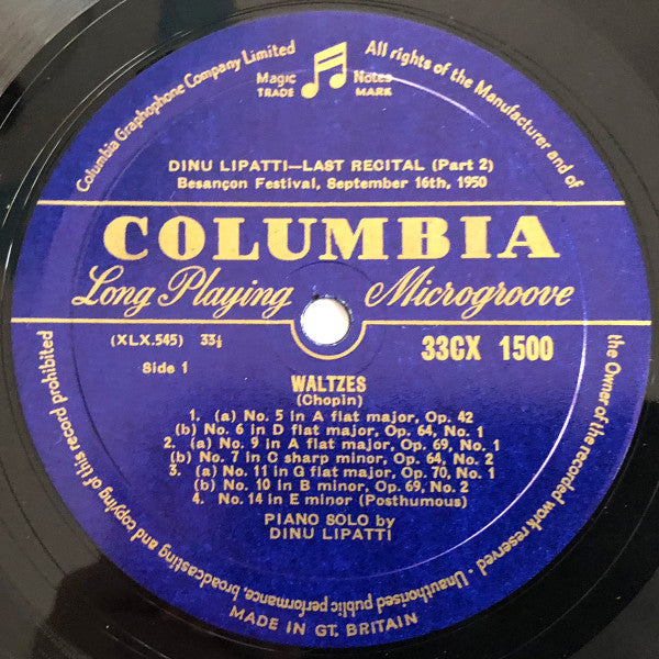 Dinu Lipatti : His Last Recital Besancon Festival Record Two (Containing Sides 3 And 4) (LP, Mono)