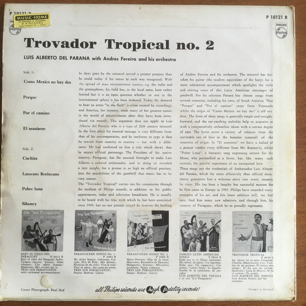 Luis Alberto Del Parana, Andres Ferreira Y Su Orquesta : Trovador Tropical No. 2 (10")