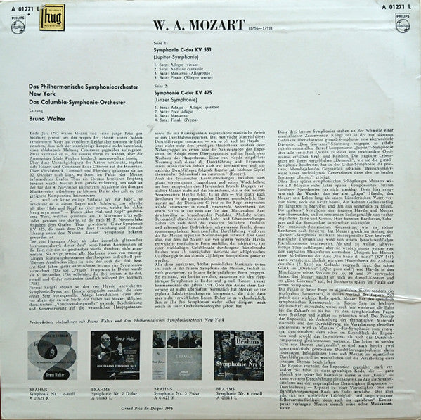 Wolfgang Amadeus Mozart, Philharmonic-Symphony Orchestra Of New York, Columbia Symphony Orchestra, Bruno Walter : Symphonie C-Dur KV 551 (Jupiter-Symphonie) / Symphonie C-Dur KV 425 (Linzer Symphonie) (LP, Comp, Mono)