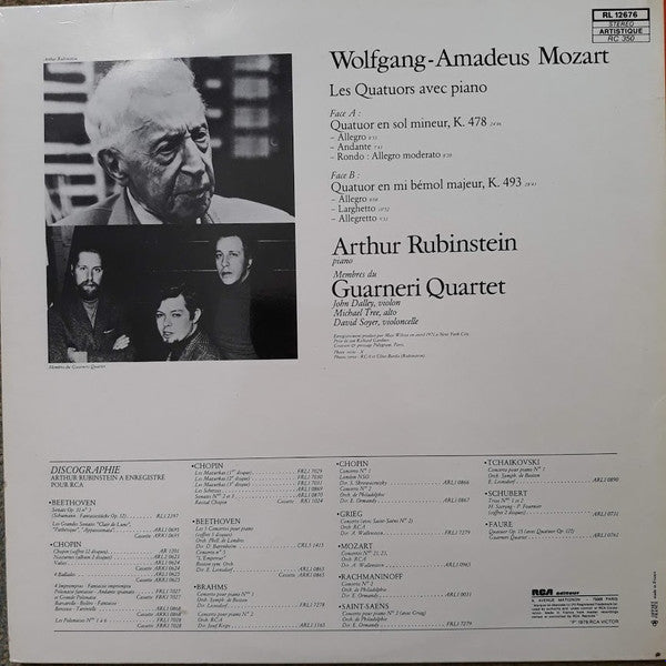 Wolfgang Amadeus Mozart, Arthur Rubinstein, Guarneri Quartet : Les Quatuors Avec Piano K.478 & 493 (LP, Gat)