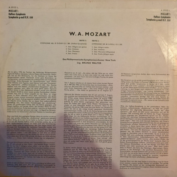 Wolfgang Amadeus Mozart, Bruno Walter Leitet Philharmonic-Symphony Orchestra Of New York : Symphonien Nr. 35 - Symphonien Nr. 40 (LP, Album)