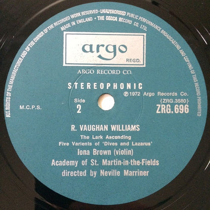 Ralph Vaughan Williams - The Academy Of St. Martin-in-the-Fields Director: Sir Neville Marriner : Fantasia On A Theme By Thomas Tallis / The Lark Ascending / Five Variants Of Dives And Lazarus / Fantasia On Greensleeves (Vaughan Williams Concert) (LP, Album)