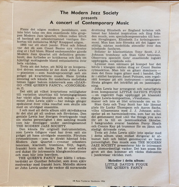 Stan Getz, Anthony Sciacca, J.J. Johnson, Lucky Thompson, Aaron Sachs : The Modern Jazz Society Presents A Concert Of Contemporary Music (7", EP)